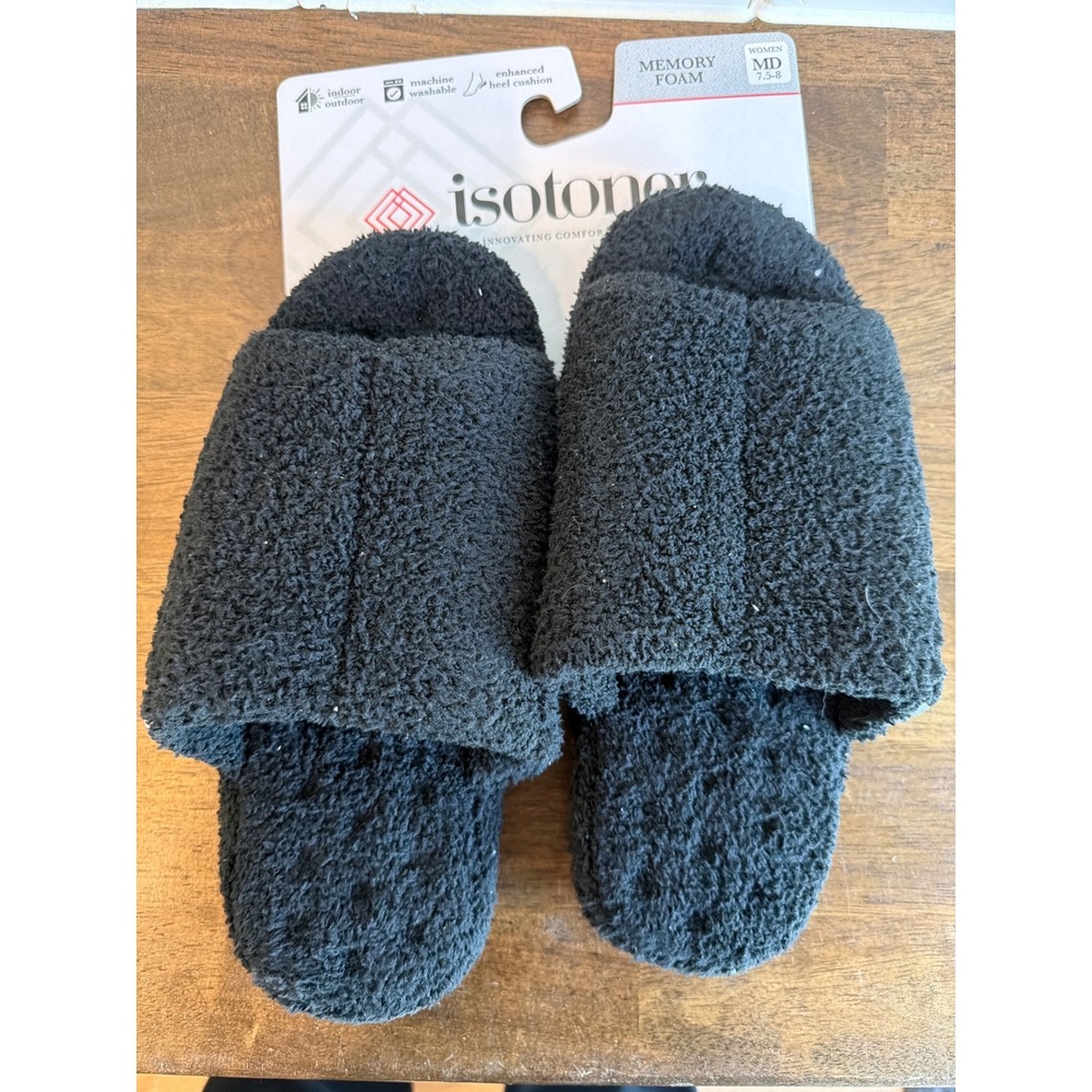 Isotoner Women Black Memory Foam Pillow Step Slippers Size M 7.5-8 08848 BLK7/8